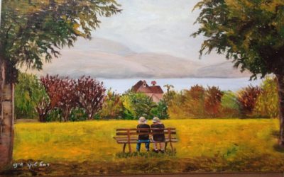 זקנים על ספסל – ציור של רחל טוקר שיינס