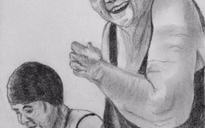 קשישה בבריכה – ציור של רחל טוקר שיינס